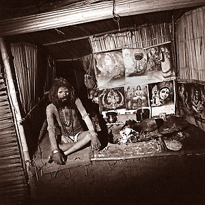 A sadhu in his temporary shelter at the Ganga Sagar Mela - Click Here for Thumbnails
